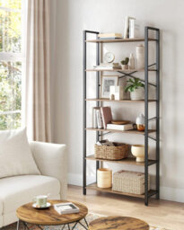 6-Level Bookshelf Tower, Tall Bookcase Shelf, Freestanding, Organizer Shelf, Book Rack, Walnut And Black