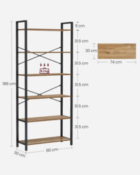Songmics 6-Level Bookshelf Tower, Tall Bookcase Shelf, Freestanding, Organizer Shelf, Book Rack, Walnut And Black - thumbnail 2