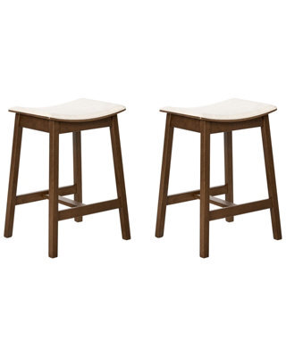 Wyld And Coco Everluxe Set Of 2 Backless Bar Chairs Dark Brown Rubberwood With Off-White Upholstered Seats - image 1
