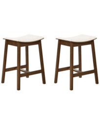 Wyld And Coco Everluxe Set Of 2 Backless Bar Chairs Dark Brown Rubberwood With Off-White Upholstered Seats - thumbnail 1