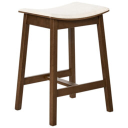 Wyld And Coco Everluxe Set Of 2 Backless Bar Chairs Dark Brown Rubberwood With Off-White Upholstered Seats - thumbnail 3