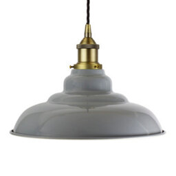 French Grey St Edmund's Painted Dome Pendant Light With Matt Antique Brass Lamp Holder And Black Twisted Cable - Se Home - thumbnail 1