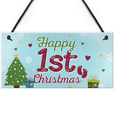 Red Ocean Baby Happy 1St First Christmas Xmas Hanging Sign Tree Decoration Bauble Newborn Child Gifts - image 1