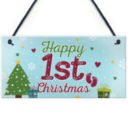 Red Ocean Baby Happy 1St First Christmas Xmas Hanging Sign Tree Decoration Bauble Newborn Child Gifts - thumbnail 1