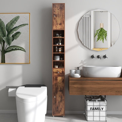 Costway 180 Cm Bathroom Tall Slim Cabinet Freestanding Storage Cabinet W/ Drawer-Brown - image 1