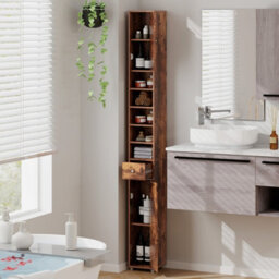 Costway 180 Cm Bathroom Tall Slim Cabinet Freestanding Storage Cabinet W/ Drawer-Brown - thumbnail 4