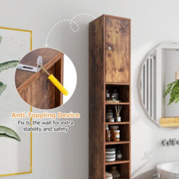 Costway 180 Cm Bathroom Tall Slim Cabinet Freestanding Storage Cabinet W/ Drawer-Brown - thumbnail 6