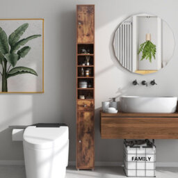 Costway 180 Cm Bathroom Tall Slim Cabinet Freestanding Storage Cabinet W/ Drawer-Brown - thumbnail 1