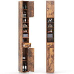 Costway 180 Cm Bathroom Tall Slim Cabinet Freestanding Storage Cabinet W/ Drawer-Brown - thumbnail 2