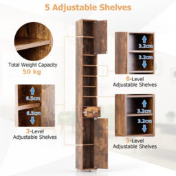 Costway 180 Cm Bathroom Tall Slim Cabinet Freestanding Storage Cabinet W/ Drawer-Brown - thumbnail 8