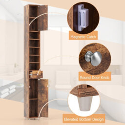 Costway 180 Cm Bathroom Tall Slim Cabinet Freestanding Storage Cabinet W/ Drawer-Brown - thumbnail 9