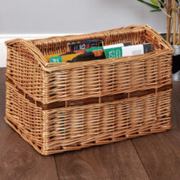 Dibor Vintage Style Wicker Double Magazine Rack Book Storage Basket - thumbnail 1