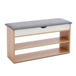 Living And Home 3-Tier Oak And Grey Shoe Storage Bench With Padded Seat 78Cm W X 24Cm D X 43Cm H - thumbnail 4