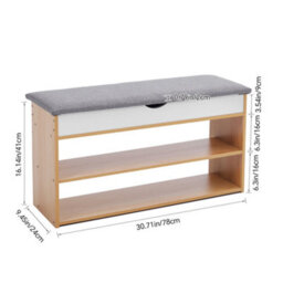 Living And Home 3-Tier Oak And Grey Shoe Storage Bench With Padded Seat 78Cm W X 24Cm D X 43Cm H - thumbnail 7