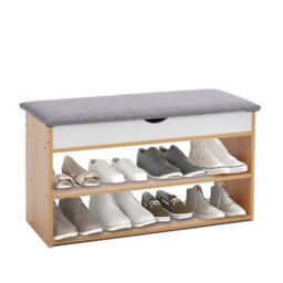 Living And Home 3-Tier Oak And Grey Shoe Storage Bench With Padded Seat 78Cm W X 24Cm D X 43Cm H - thumbnail 3