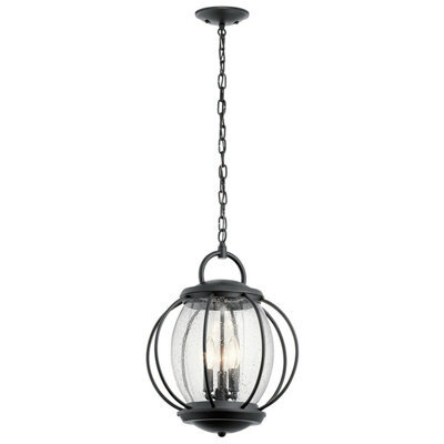 Stylish Outdoor Ip44 3 Bulb Chain Lantern Light In Textured Black With Led E14 60W