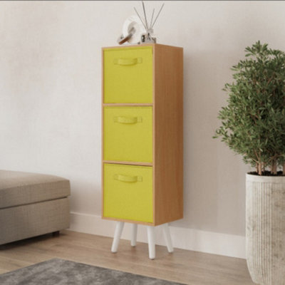 Urbn-Living Urbnliving 80Cm Height 3 Tier Beech Wooden Storage Bookcase Scandinavian Style White Legs With Yellow Inserts - image 1