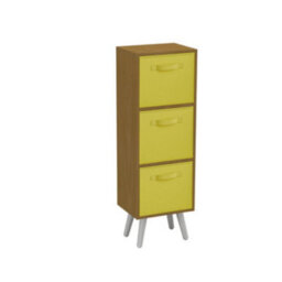 Urbn-Living Urbnliving 80Cm Height 3 Tier Beech Wooden Storage Bookcase Scandinavian Style White Legs With Yellow Inserts - thumbnail 2
