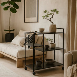 Wyld Haus Graz Matt Black Metal Serving Trolley With Wheels - thumbnail 2