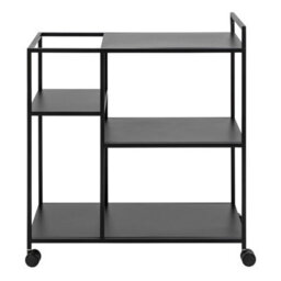 Wyld Haus Graz Matt Black Metal Serving Trolley With Wheels - thumbnail 4