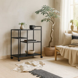 Wyld Haus Graz Matt Black Metal Serving Trolley With Wheels - thumbnail 1