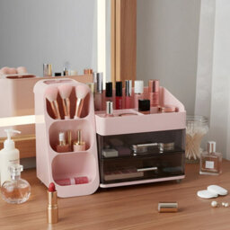 Living And Home Pink Modern Multi-Compartment Cosmetic Storage Organiser With 2 Drawers, 34.2Cm W X 17.5Cm D X 25Cm H - thumbnail 3