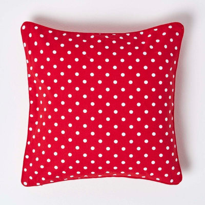 Homescapes Cotton Red Polka Dots Cushion Cover, 45 X 45 Cm - image 1