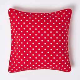Homescapes Cotton Red Polka Dots Cushion Cover, 45 X 45 Cm - thumbnail 1