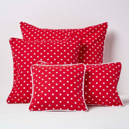 Homescapes Cotton Red Polka Dots Cushion Cover, 45 X 45 Cm - thumbnail 5