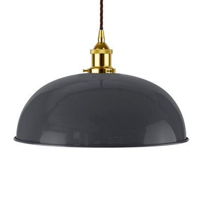 Slate Grey Worcester Painted Dome Pendant Light With Gold Lamp Holder And Brown Twisted Cable - Se Home - image 1