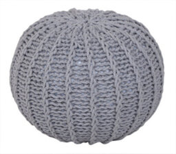 Cable Knit Round Pouffe Chunky Seat Decor Footstool Ottoman 100% Cotton Handmade Silver