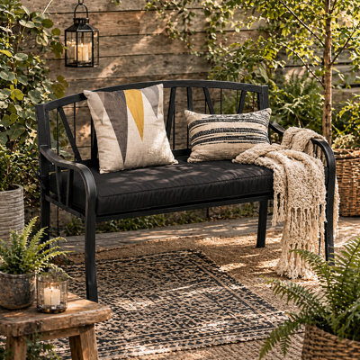 Wyld Haus Sutte Black 2-Seater Outdoor Metal Bench With Cushion And Decorative Backrest, L128 X D56 X H86Cm - image 1