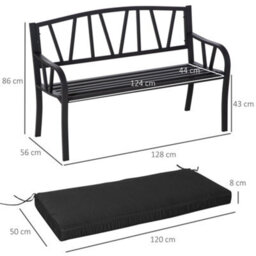 Wyld Haus Sutte Black 2-Seater Outdoor Metal Bench With Cushion And Decorative Backrest, L128 X D56 X H86Cm - thumbnail 3
