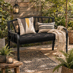 Wyld Haus Sutte Black 2-Seater Outdoor Metal Bench With Cushion And Decorative Backrest, L128 X D56 X H86Cm - thumbnail 1
