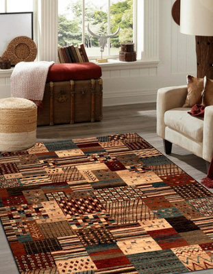 RugsX Wool Carpet Kashqai 4353 990 Patchwork Terracotta / Beige 135X200 Cm - image 1