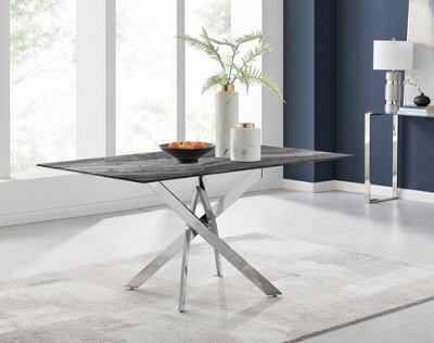 Furniturebox Uk Leonardo 6-Seater Dining Table With Grey Glass Marble Effect Top And Silver Legs - image 1
