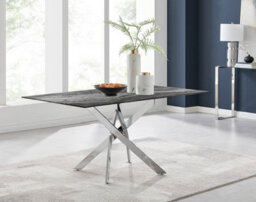 Furniturebox Uk Leonardo 6-Seater Dining Table With Grey Glass Marble Effect Top And Silver Legs