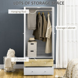 Homcom 2 Door Wardrobe White Wardrobe With Drawers And Hanging Rod For Bedroom - thumbnail 4