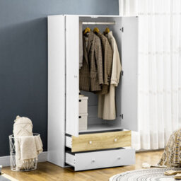 Homcom 2 Door Wardrobe White Wardrobe With Drawers And Hanging Rod For Bedroom - thumbnail 7