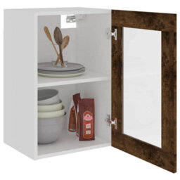 Berkfield Hanging Glass Cabinet Smoked Oak 40X31X60 Cm Engineered Wood - thumbnail 4