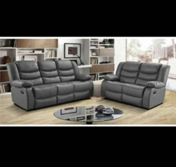 SquareBoxx Roma Recliner Leather Grey 3+2 Sofa Set, Armchair Inspired Home Theatre And Living Room Seating