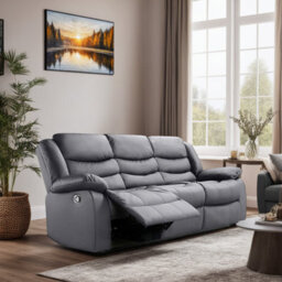 SquareBoxx Roma Recliner Leather Grey 3+2 Sofa Set, Armchair Inspired Home Theatre And Living Room Seating - thumbnail 2