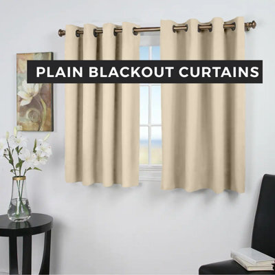Ameha Plain Blackout Curtain Thick Thermal Insulated Ready Made Eyelet Cream Curtains 46''x 54'' Pair With 2X Tie Backs - image 1
