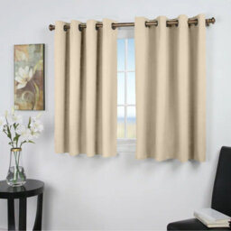 Ameha Plain Blackout Curtain Thick Thermal Insulated Ready Made Eyelet Cream Curtains 46''x 54'' Pair With 2X Tie Backs - thumbnail 3