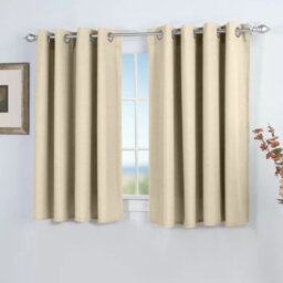 Ameha Plain Blackout Curtain Thick Thermal Insulated Ready Made Eyelet Cream Curtains 46''x 54'' Pair With 2X Tie Backs - thumbnail 2