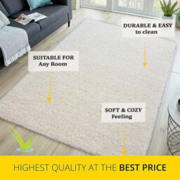 STALWART Modern Shaggy Rug - 5Cm Plush Thick Pile, Non-Slip, Soft Touch Carpet - Washable Area Rugs (Cream, 80X150 Cm) - thumbnail 3