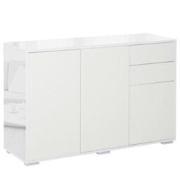 Homcom High Gloss Frame Side Cabinet With 2 Door Cabinet And 2 Drawer, White - thumbnail 2