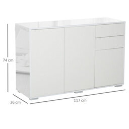 Homcom High Gloss Frame Side Cabinet With 2 Door Cabinet And 2 Drawer, White - thumbnail 3