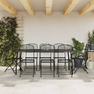 Walplus 9 Piece Garden Outdoor Dining Set Suitable For Backyard, Patio Anthracite Metal Mesh - image 1