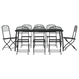 Walplus 9 Piece Garden Outdoor Dining Set Suitable For Backyard, Patio Anthracite Metal Mesh - thumbnail 2